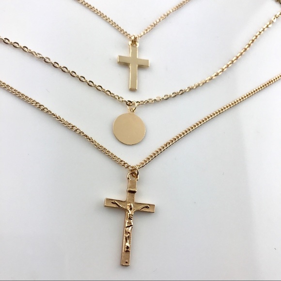 4 for $25⚡️multi layered coin cross necklace - Picture 3 of 4